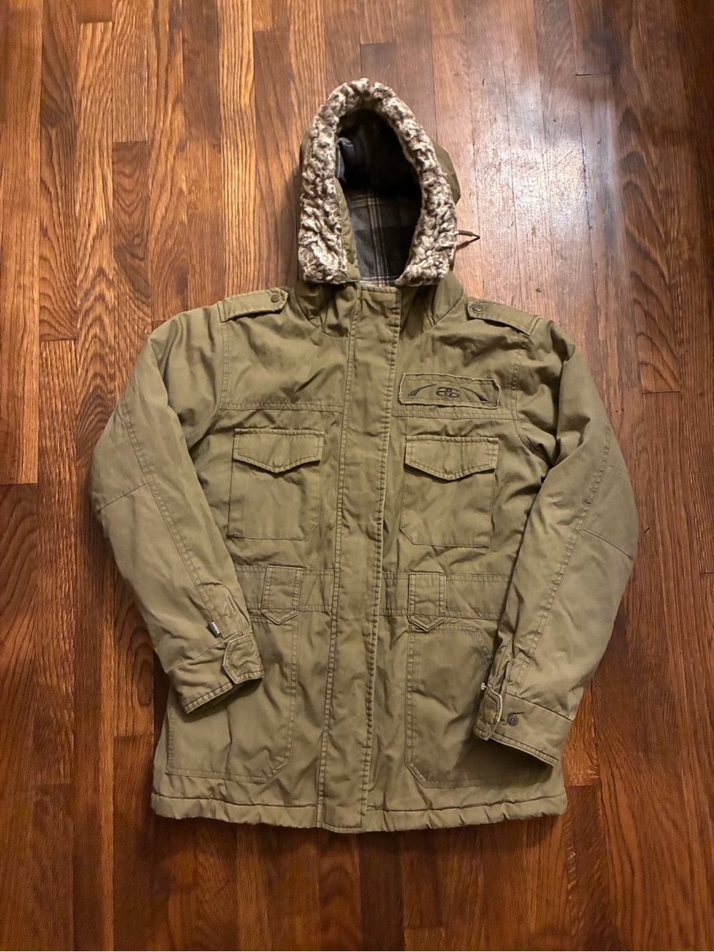 Stussy Olive Green Military-Style Hooded Field Jacket